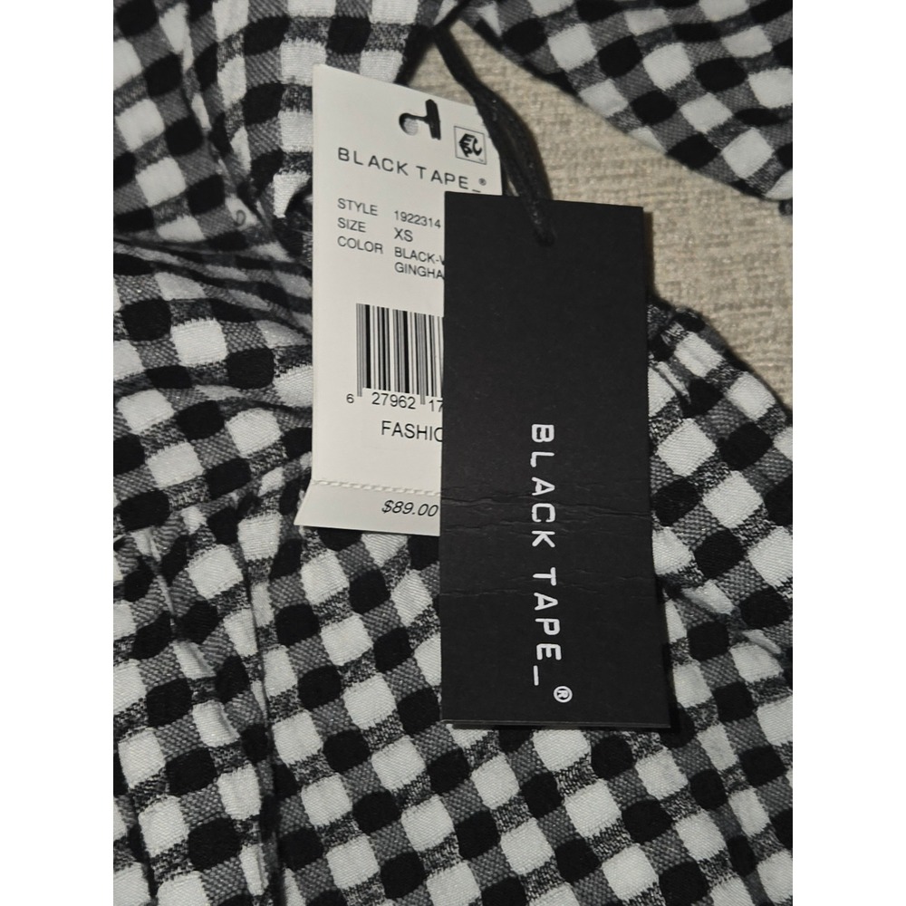 Black Tape Gingham Babydoll Mini Dress NWT XS Puff Sleeve Button Front - Picture 5 of 7